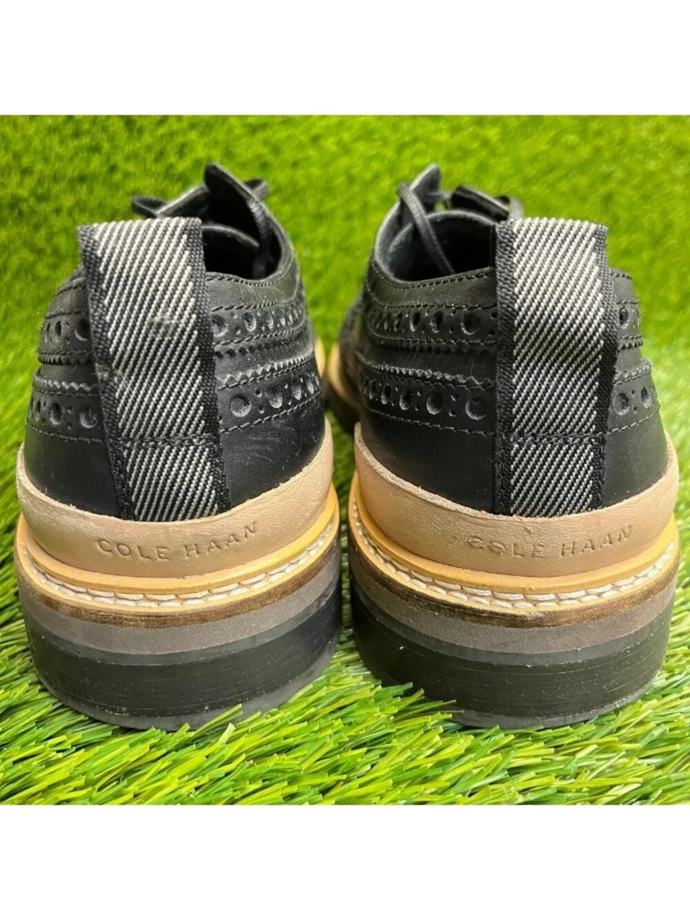 Cole Haan Davidson Grand Mens Size 8 Black Casual Leather Wingtip Oxford Shoes